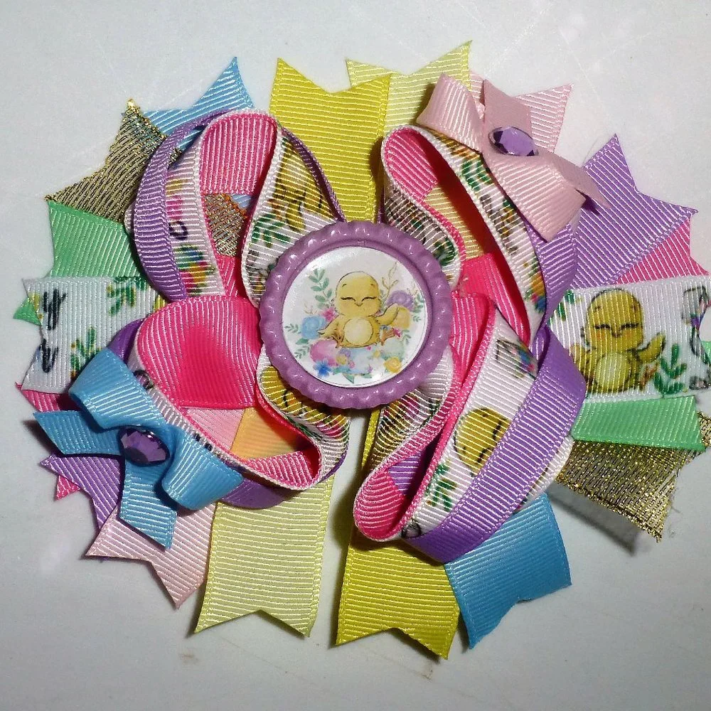 Easter Chick Eggs Girls 5-Inch Hair Bow Clip